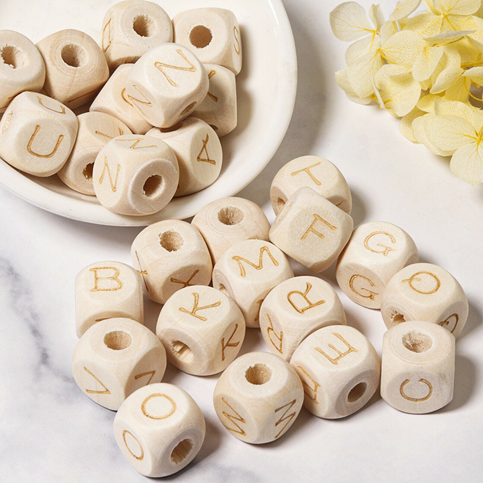 26 Pieces Wood Letter Beads 12mm Large Jewelry Making Necklace Loose Bead