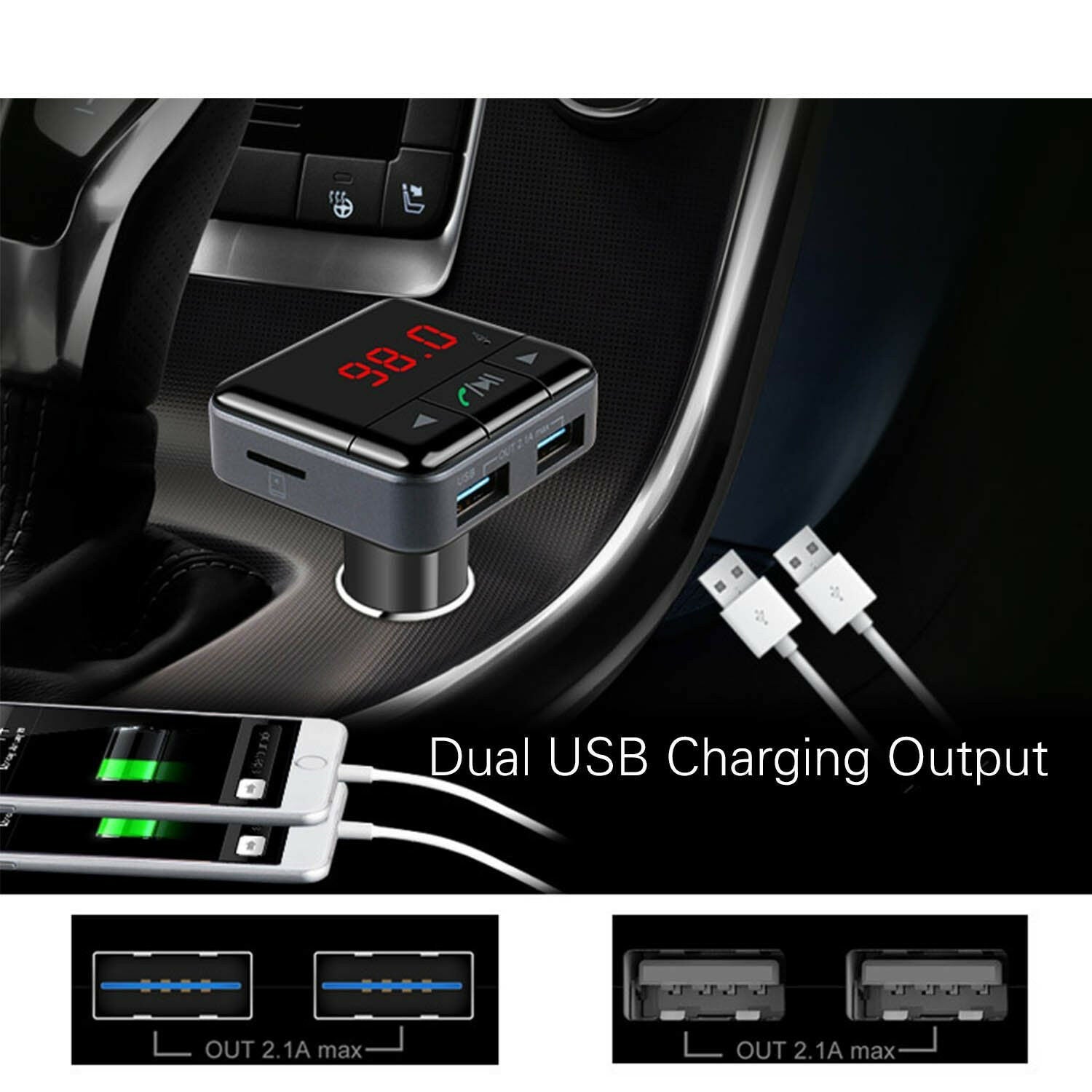 Car Kit MP3 Music Player Wireless Bluetooth FM Transmitter 2.1A Dual USB Charger