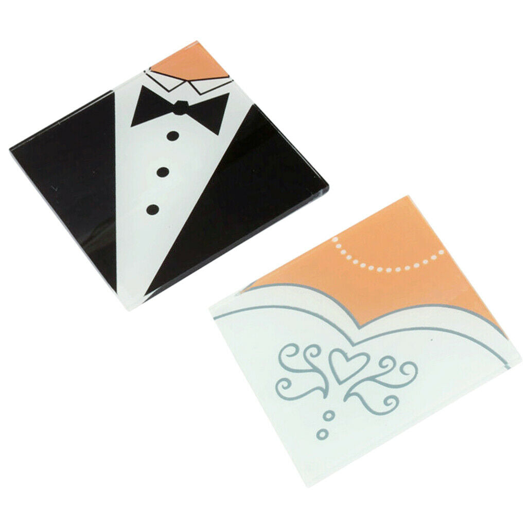 Bride Groom Wedding Glass Coasters, Set of 2