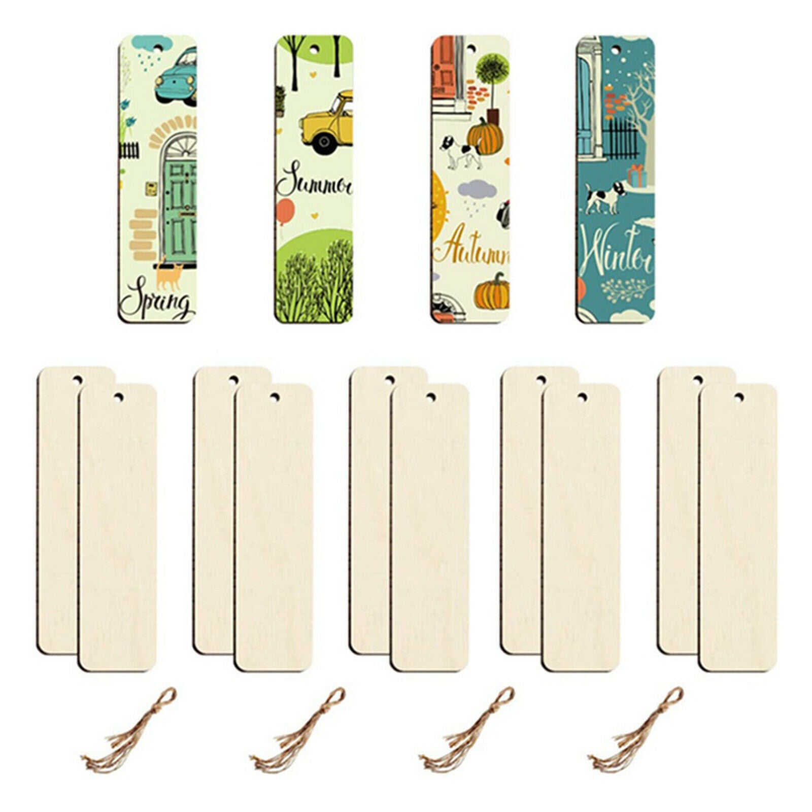 36Pieces Blank Wood Bookmarks with Holes DIY Wooden Crafts Hanging Gift Tags