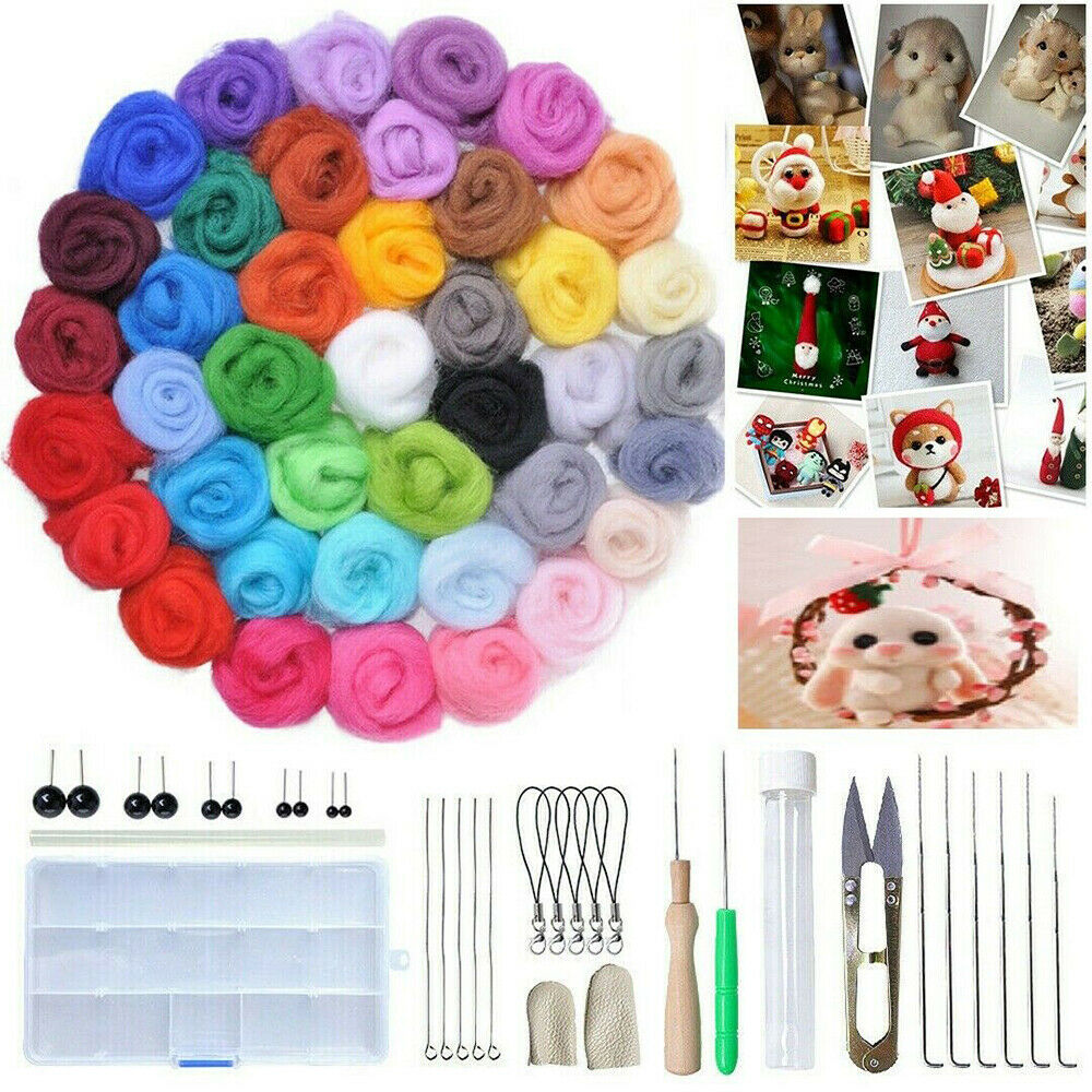 40 Color Wool Felt Needles Tool Set Needle Felting Mat Starter DIY Kit Gift