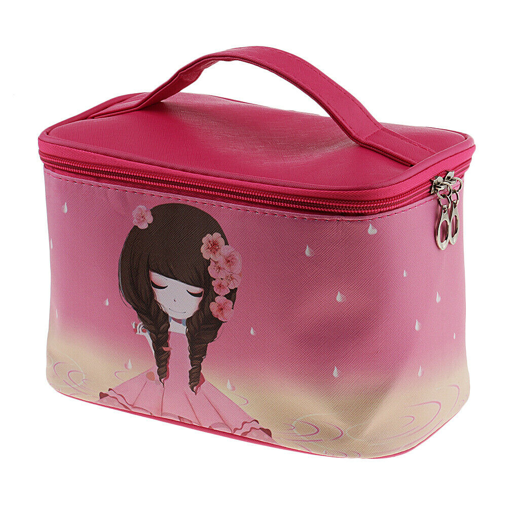 Travel Makekup Box Bag Cosmetic Pouch Holder Toiletry Organizer Zip Rose Red
