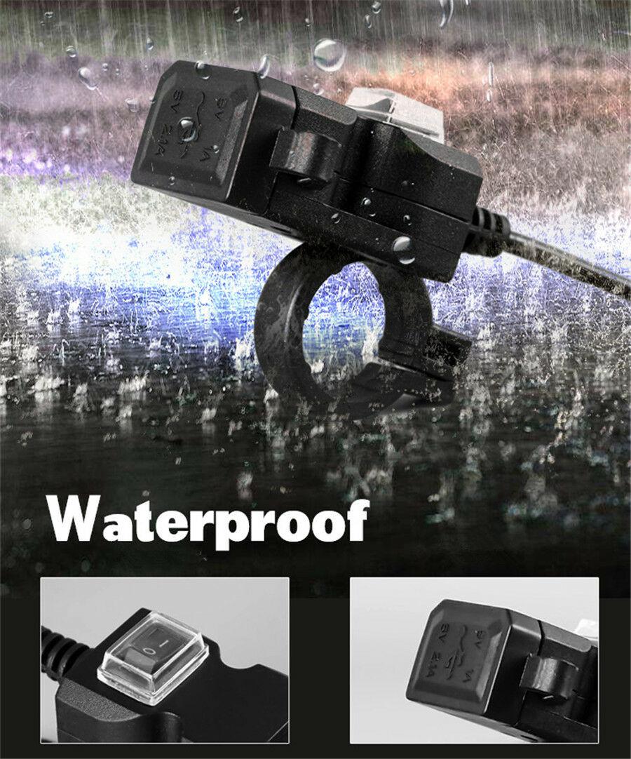 Dual USB 3.1A 12V Motorcycle Handlebar Phone Power Charger Outlet with Switch