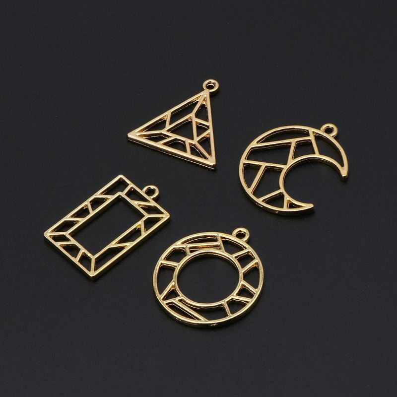 4Pc Geometric Shape Open BezelPressed Flower Blank Frame Hollow Pendant  Charm