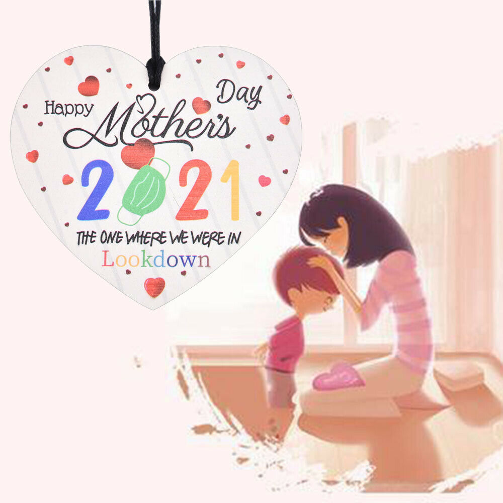 Mothers Day Lockdown 2021 Wooden Wood Heart Colourful Plaque Mum Mummy Mother