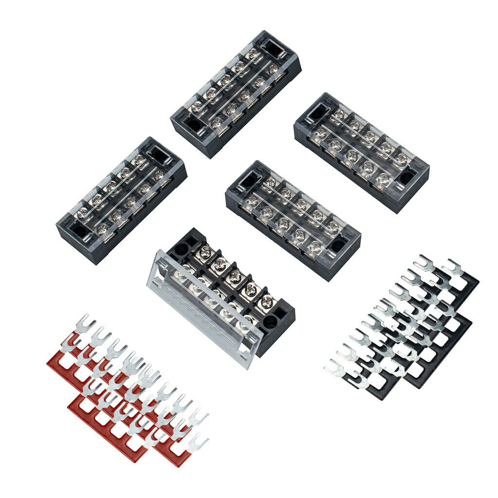 5 Positions Screw Terminal Strip Blocks 600V 25A Pre Insulated Red/Black