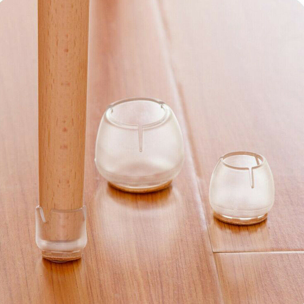 10 Chair Leg Caps Flexible Rubber Floor Protectors Clear Round Leg 12-16mm