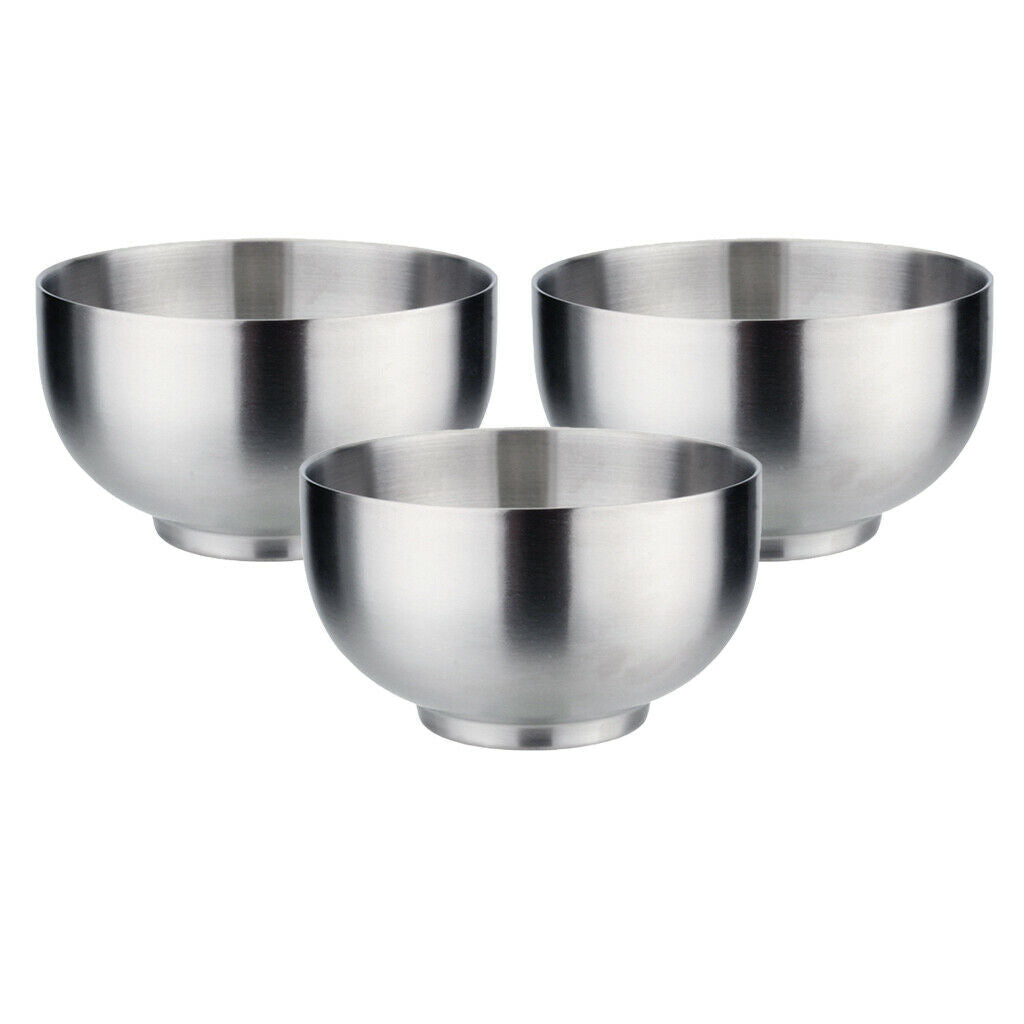 3x Double Walled Bowls Dish Snack Salad Serving Bowl Set Stainless Steel