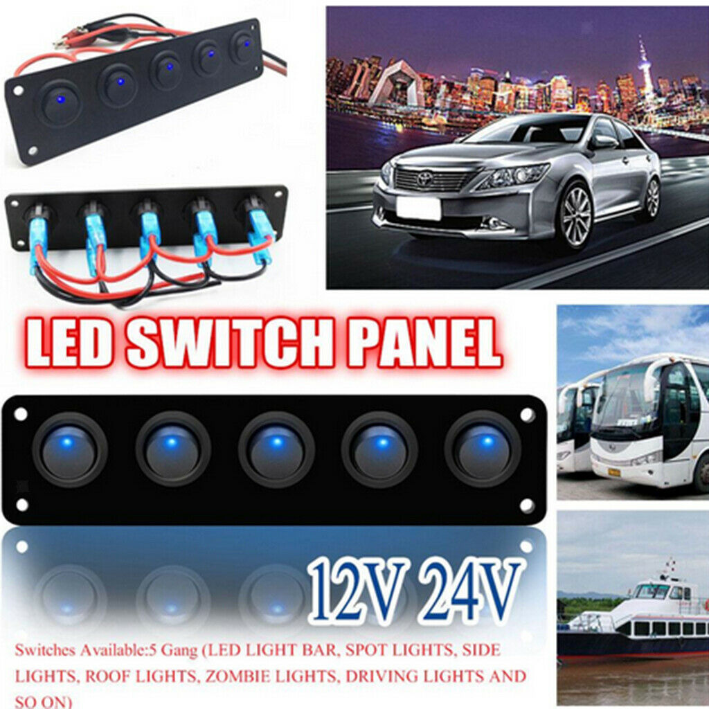 Marine Boat Rocker Switch Panel 5Gang Waterproof ON Off Toggle Switches