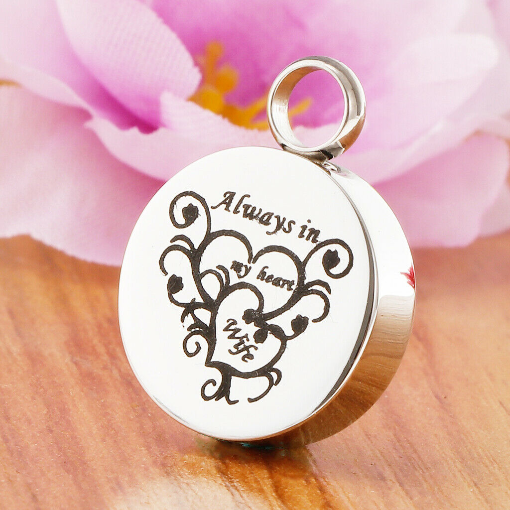 Stainless Steel Round Memorial Keepsake Always in My Heart Pendant Wife