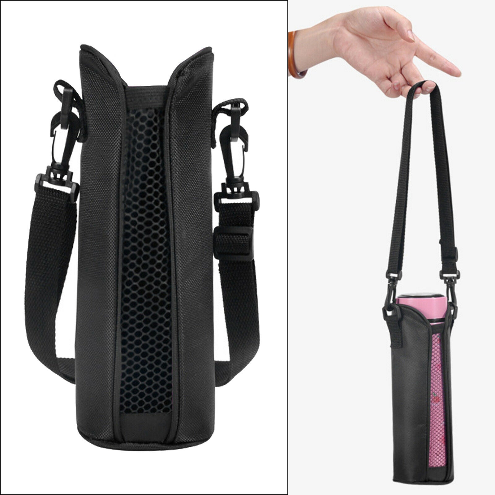 Water Bottle Carrier Pouch w/ Adjustable Travel Cup Bag Hiking Gym Sports