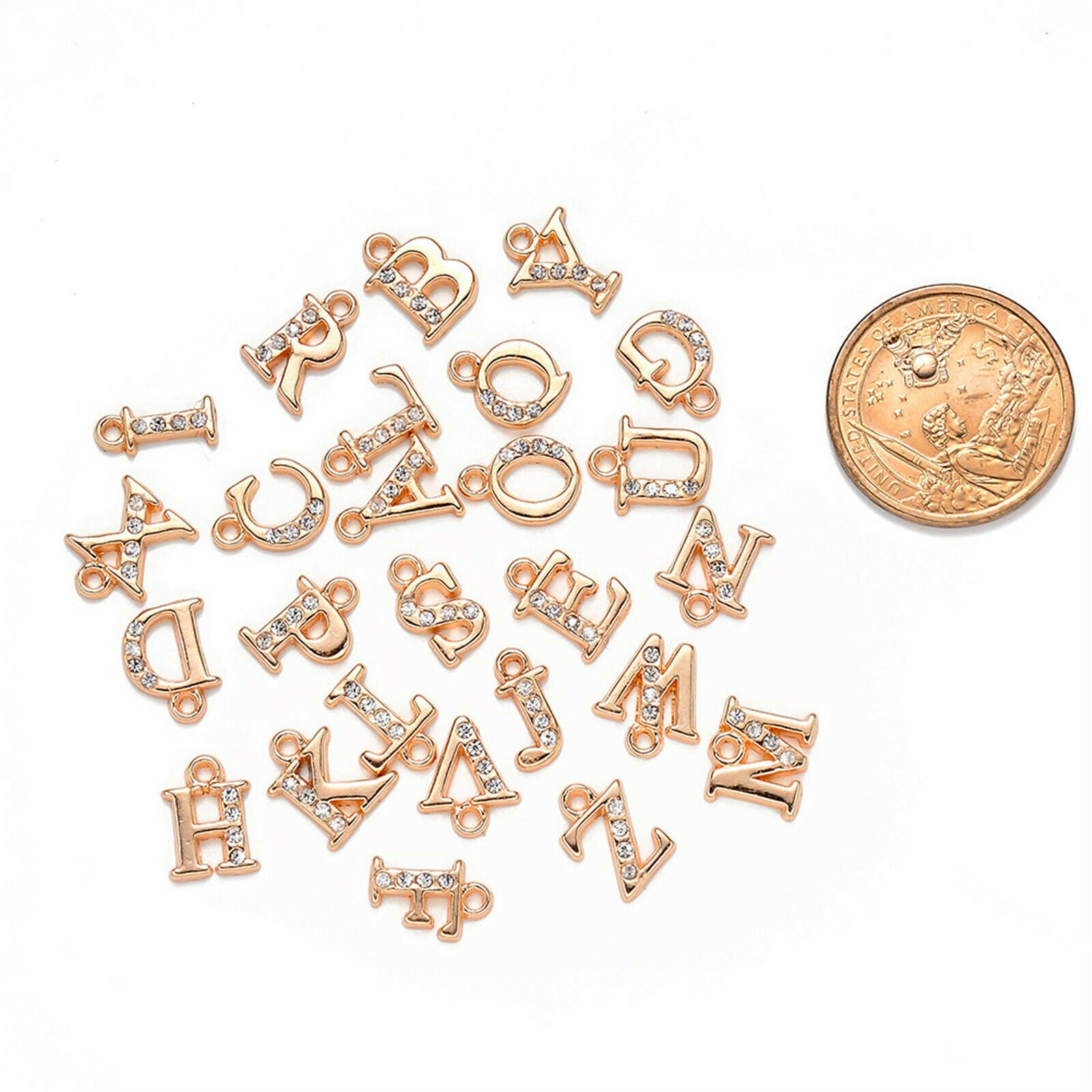 Jewelry DIY Pendant Alloy 26 Alphabet A-Z Letters Set Rhinestone Charms Crafts