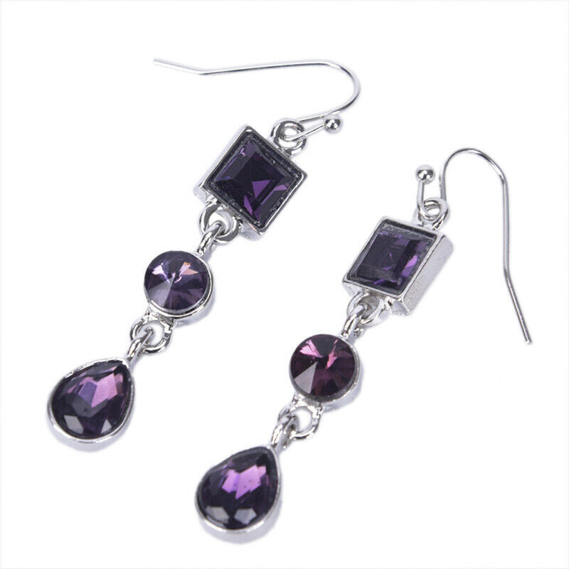 Boho Purple Ear Stud Sliver Plated Crystal Dangle Hook Drop Earrings Jewe.l8