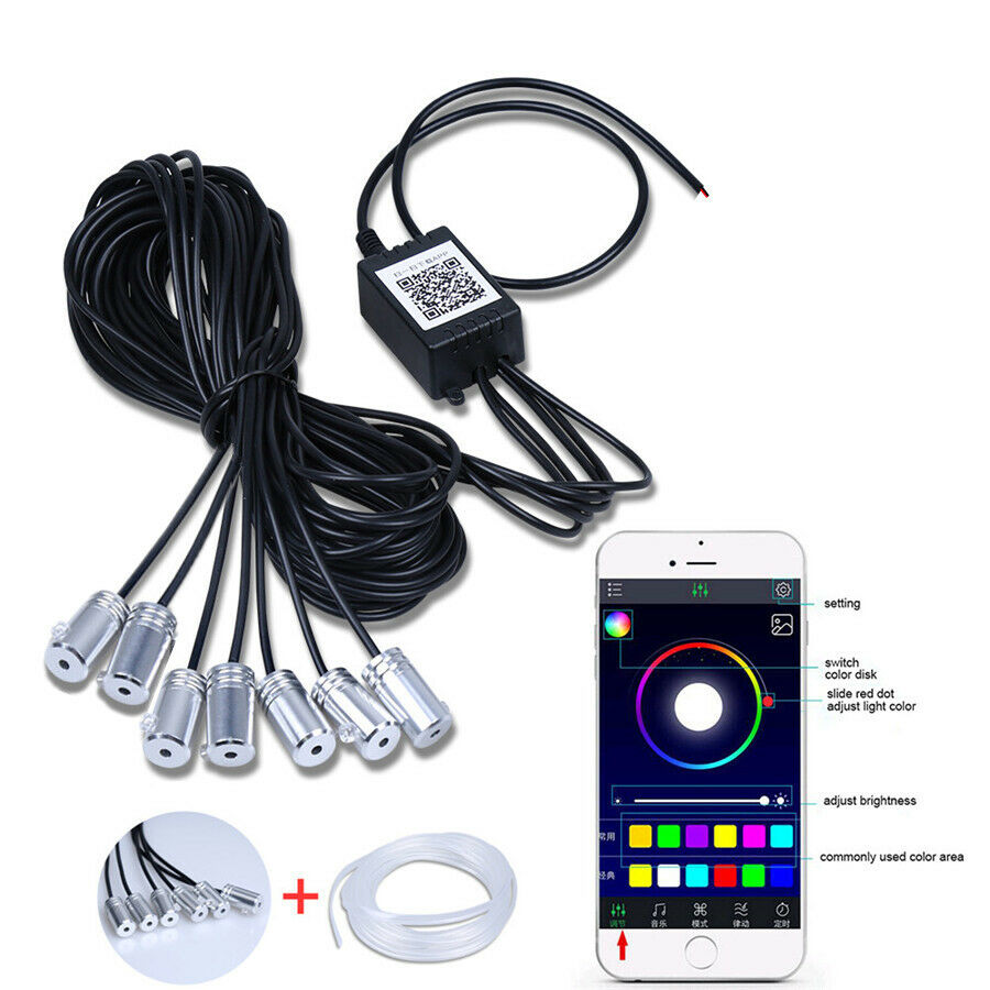 8x12in1 RGB LED 10M Car Interior Decor EL Fiber Optical Strip Light App Control