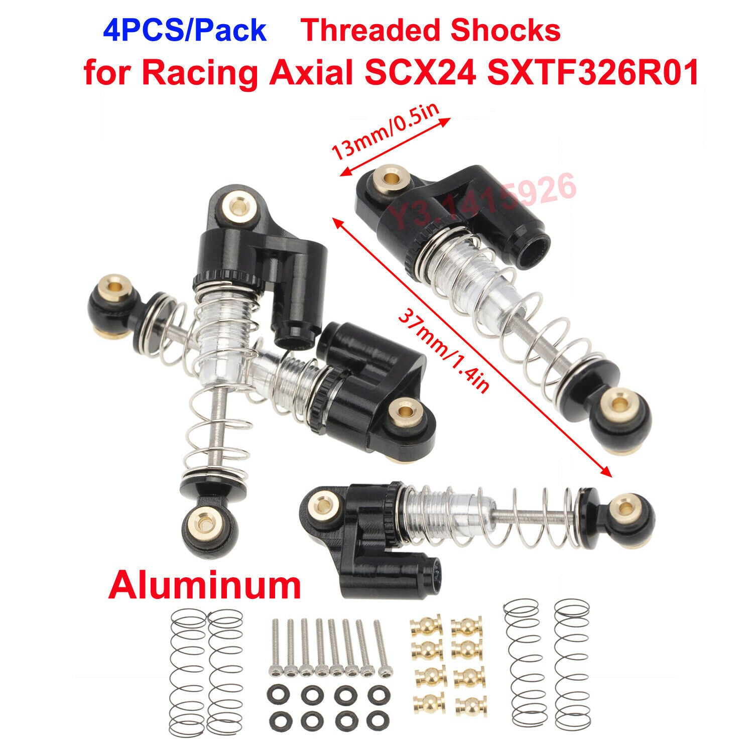 4Pcs /Pack Aluminum Threaded Shocks for Rcing Axial SCX24  Black New