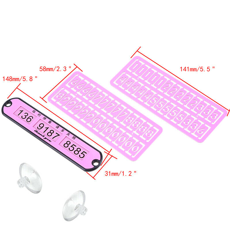 Pink Temporary Car Parking Card phone Number Plate Suction Cup