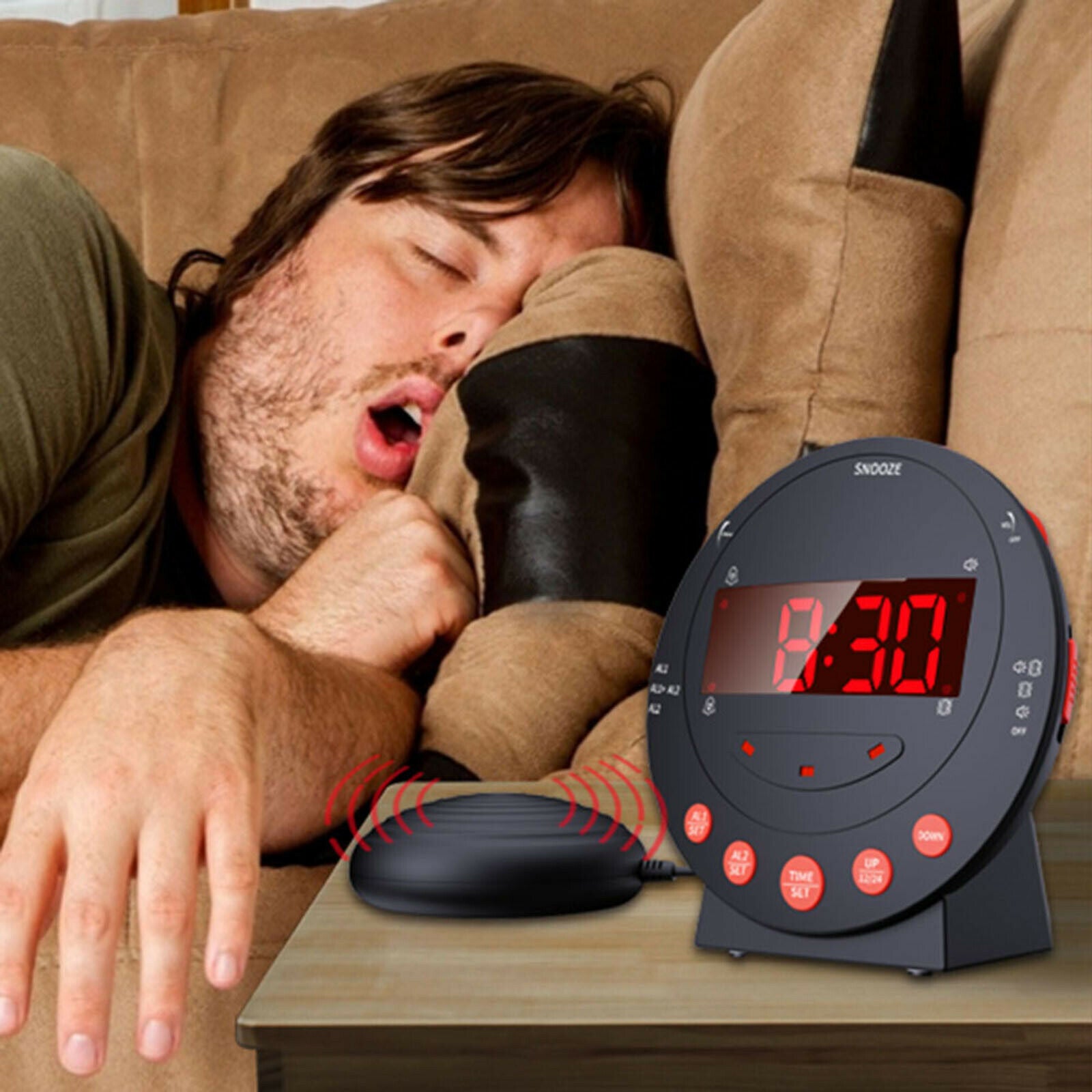 Loud Digital Alarm Clock w/ Super Bed Shaker Vibrating for Heavy Sleepers Deaf @