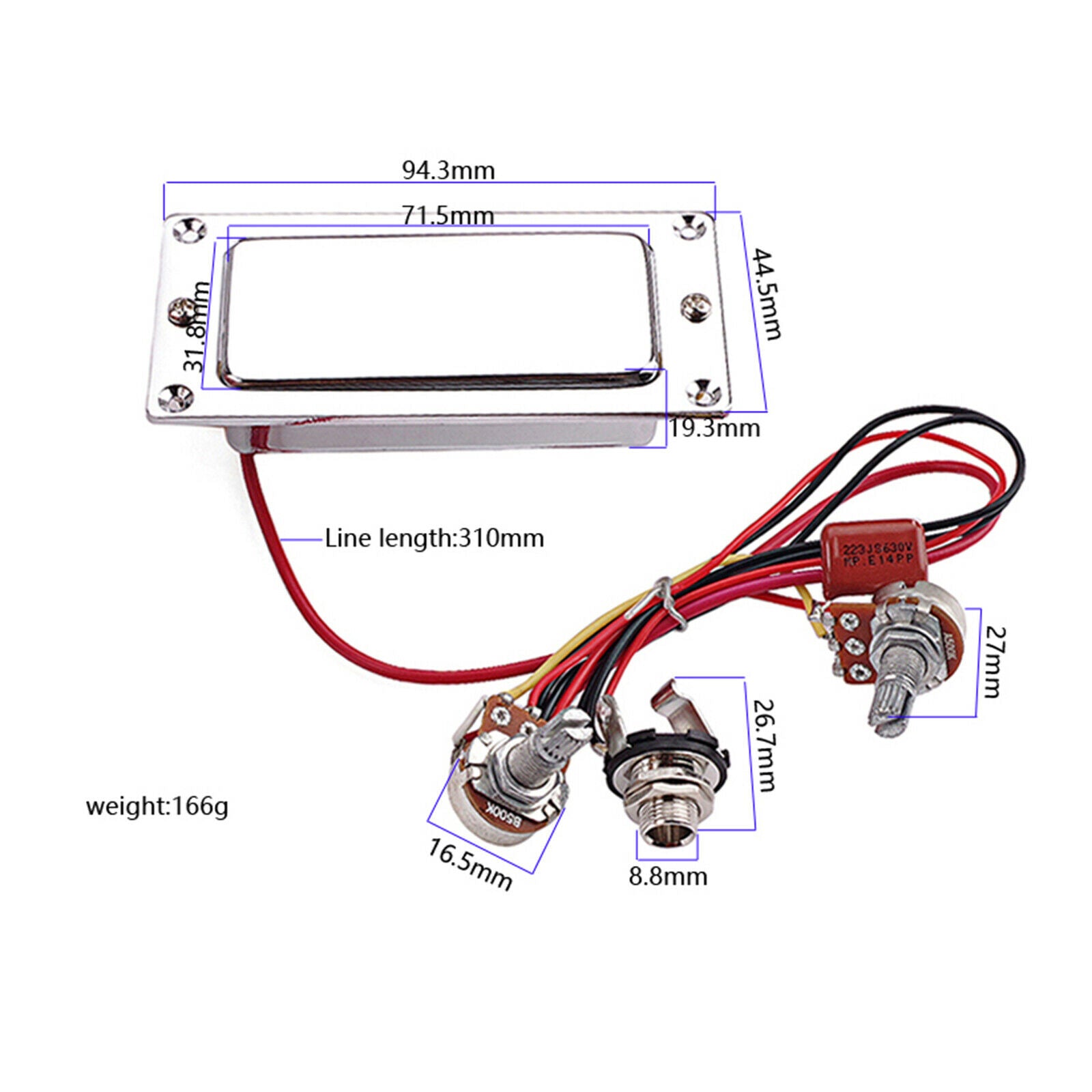 Prewired Guitar Pickup Harness Kit Volume Tone Pots for Electric Guitar