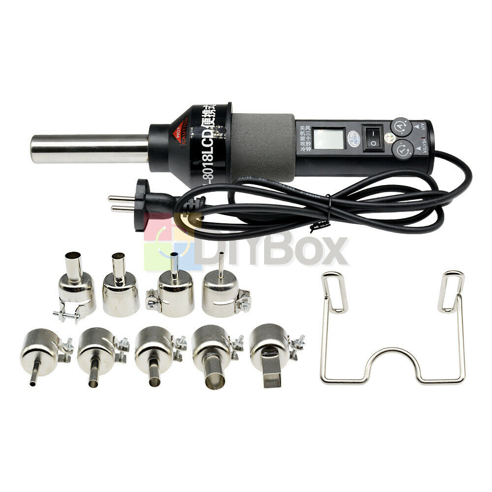 450W 220V LCD Display Electronic Hot Air Heat Gun Soldering Station w/ 9 Nozzles