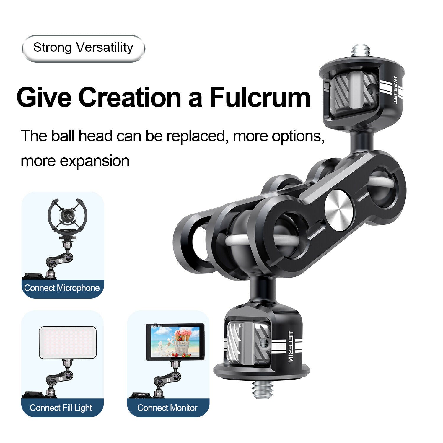 Magic Arm 360Â° Multi Double Ball Head With 1/4'' Screw Adapter Stand for Camera