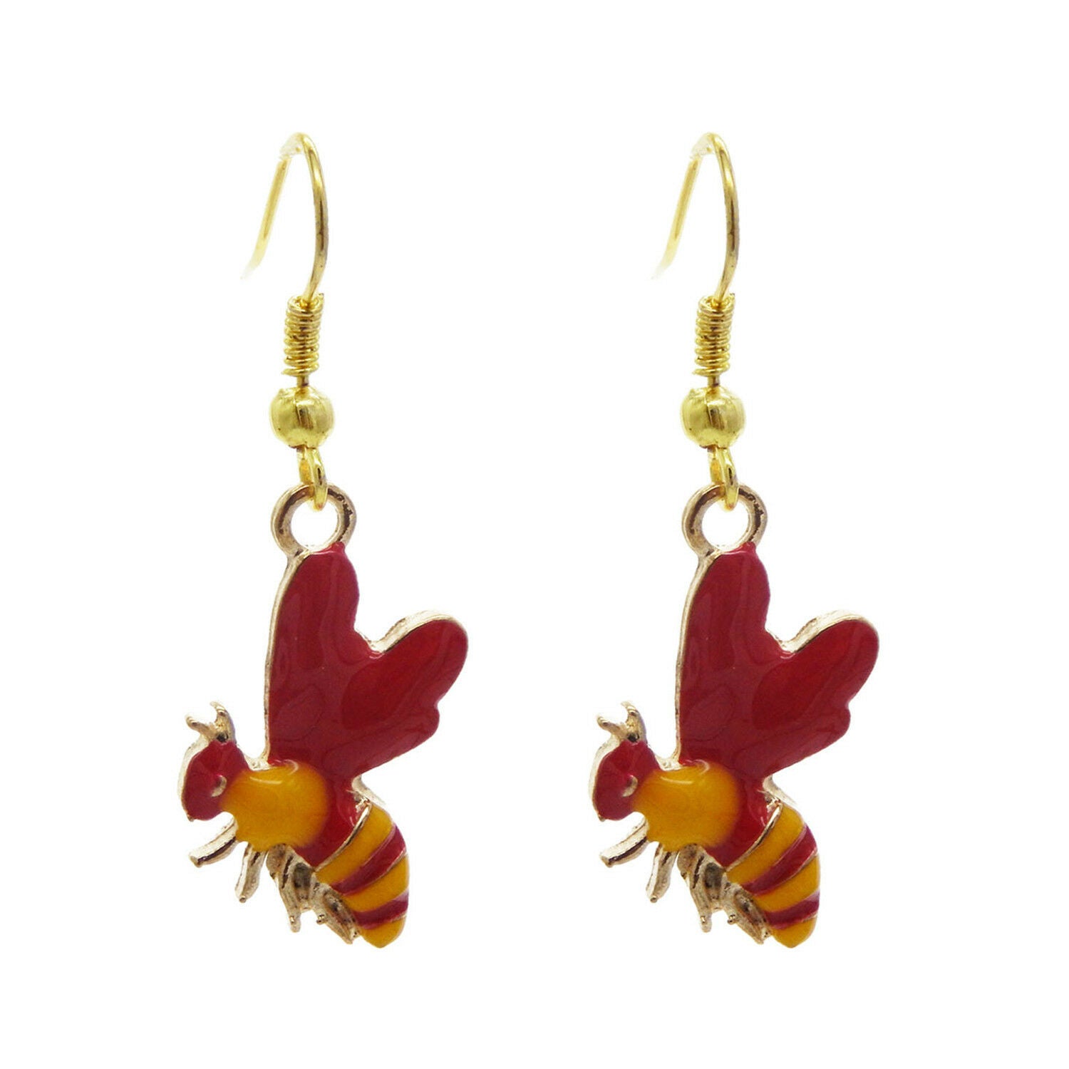 1 Pair Cute Honeybee Look Enamel Metal Charm Dangle Wire Hook Earrings Jewelry