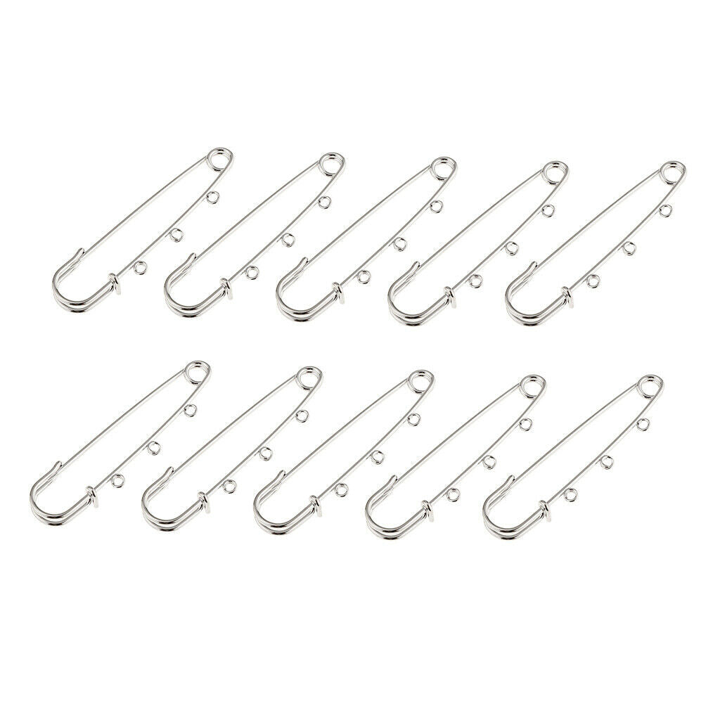 10 Pieces Large Safety Pin DIY Dangle Findings with 3 Loops Crafting Sewing Pin