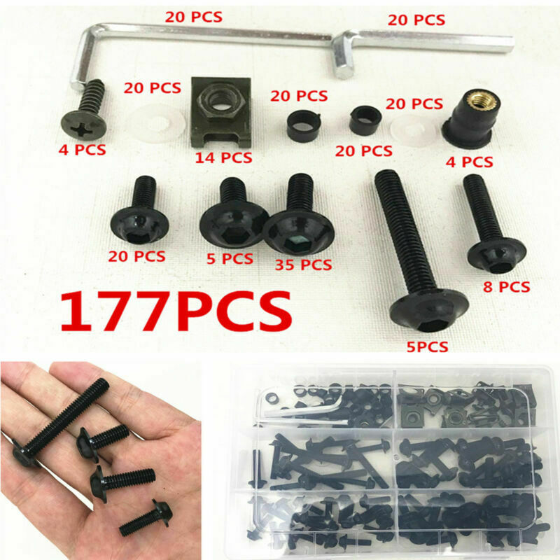 177Pcs Motorcycle Bike Fairing Bolt Kits Bodywork Screws Spire Screw Spring Nuts