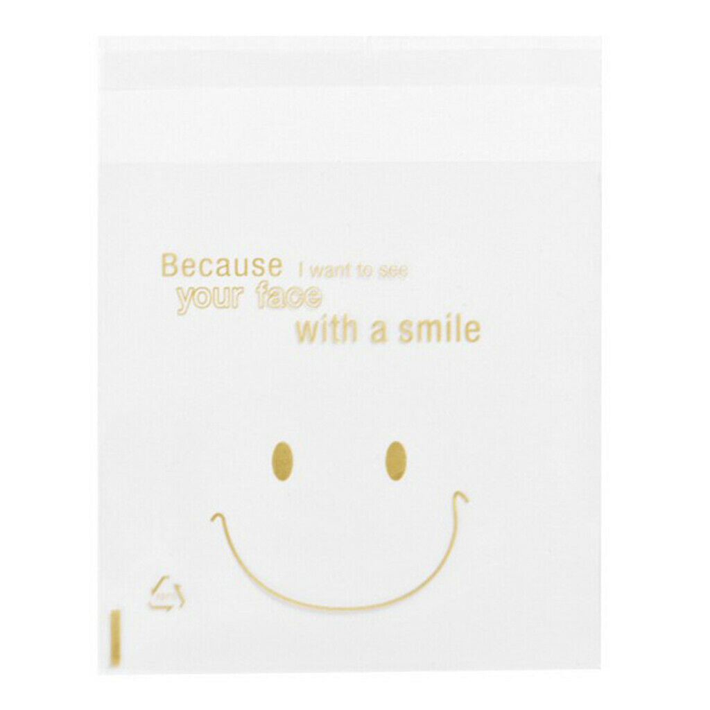 100Pcs Cute Smile Self-Adhesive Cookie Candy Biscuit Wrapping Party Seal Bag