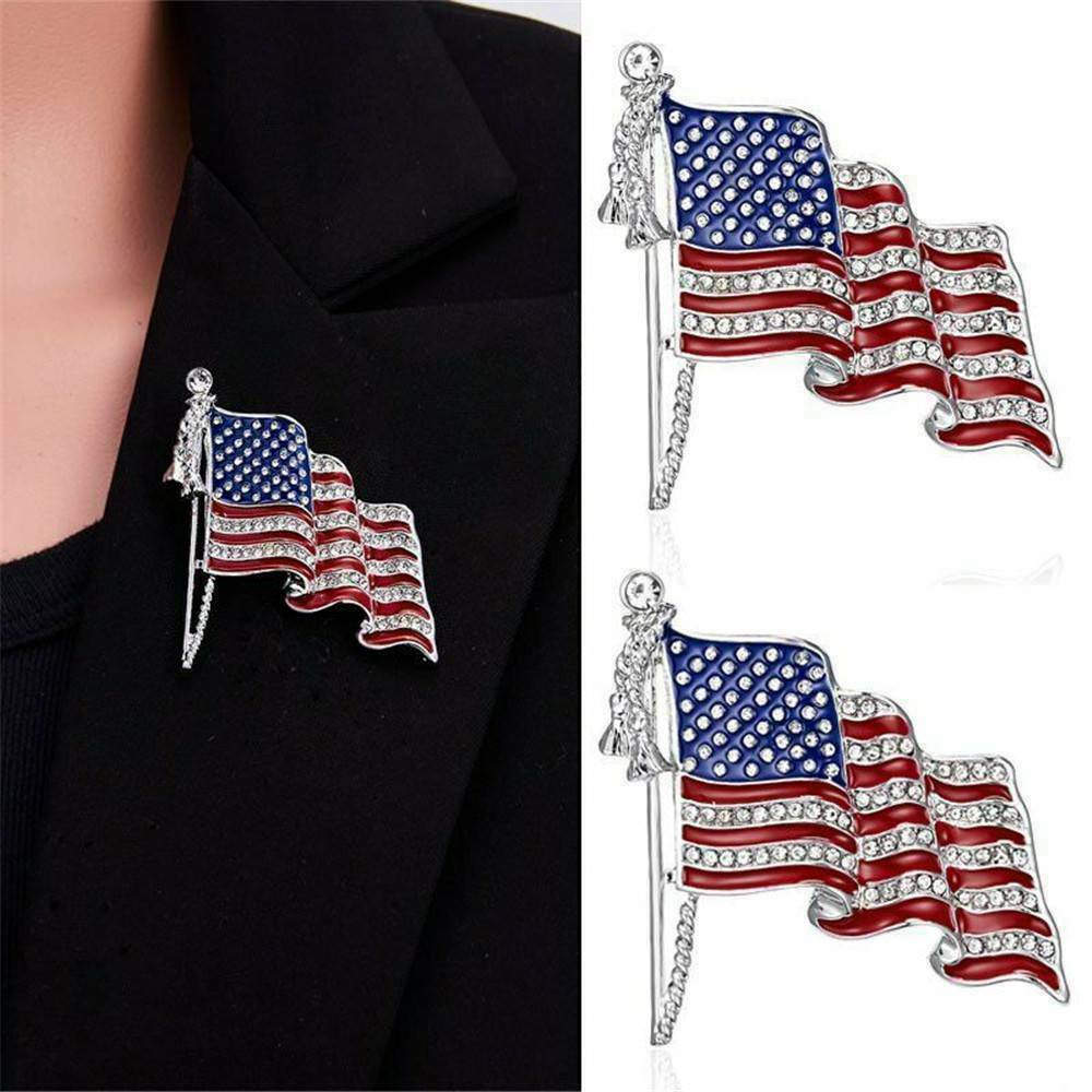 American Flag National Flag Star Lapel Pins Crystal Rhinestone Brooch Badge NEW