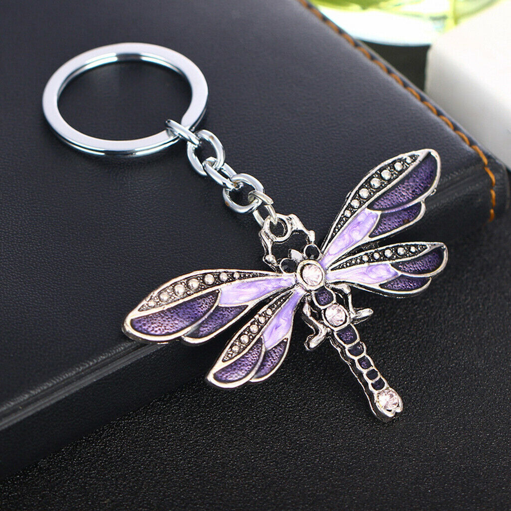 Crystal Butterfly Key Chain Rhinestone Pendant Key Ring for Purse Purple