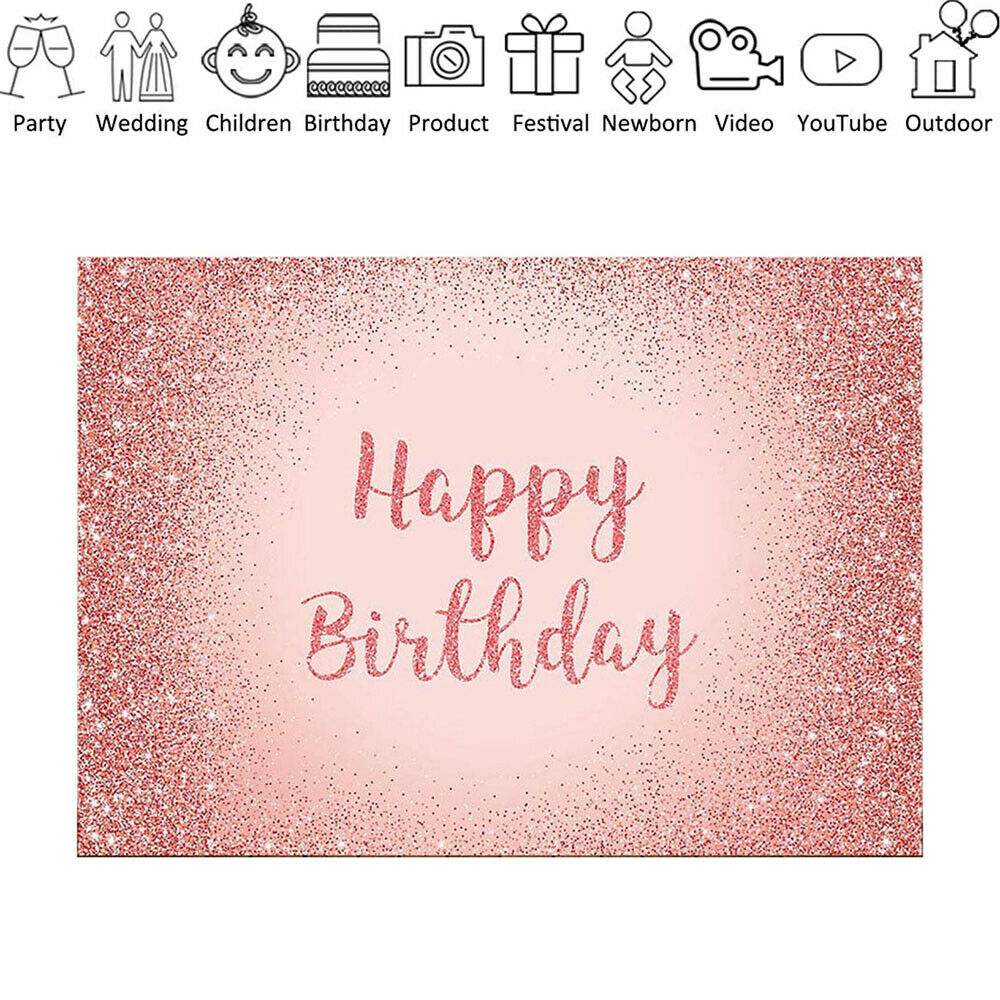 Pink Happy Birthday Party Backdrop Rose Glitter Dot Photo Background Banner Prop