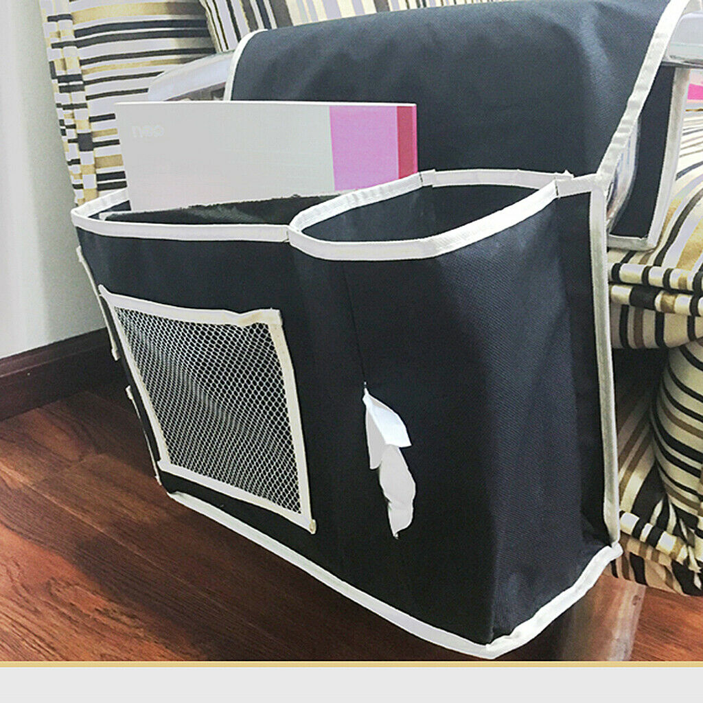 Oxford Cloth Sofa Arm Rest Storage Organizer Hanging Bag Home Decor Black