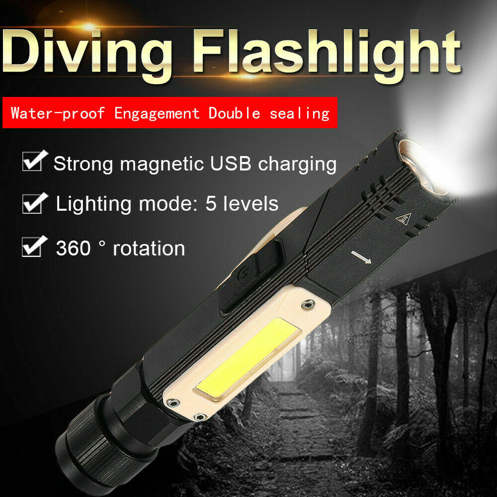 USB Rechargeable Magnetic Work Flashlight Light LED COB Torch Headlight Camping