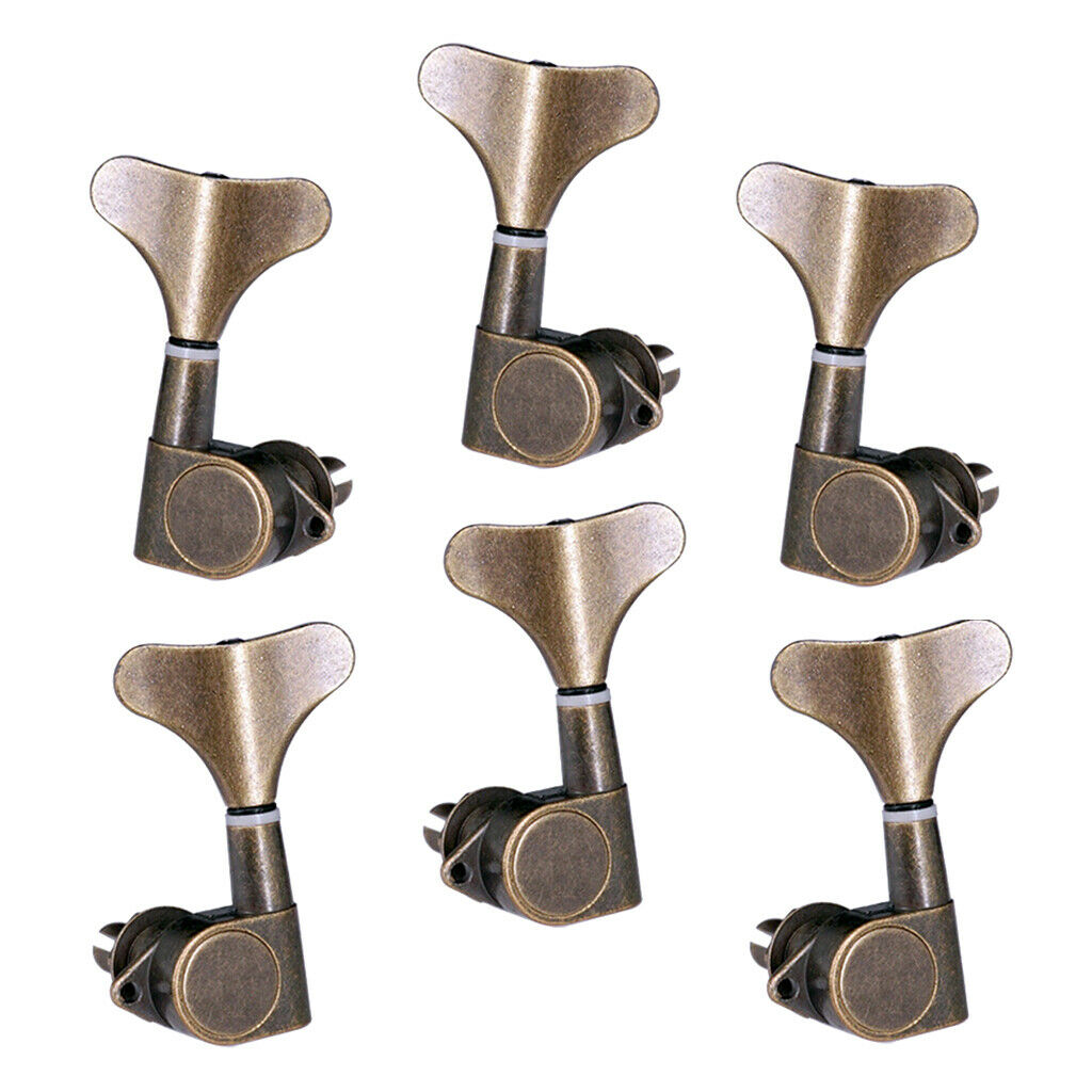 Pack of 6 Bass Tuning Pegs Keys Machine Head Tuners for Bass Bronze 3R3L, Zinc