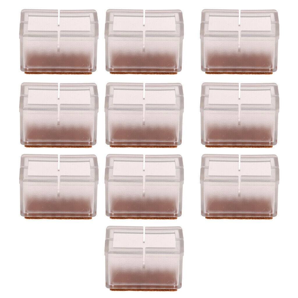 10 lot Chair Leg Caps Flexible Rubber Floor Protectors Clear Rectangular Leg
