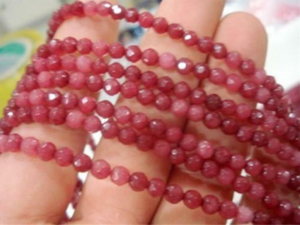 Wholesale 5 strand 4mm Brazil Faceted Red Ruby Round Loose Beads 15"