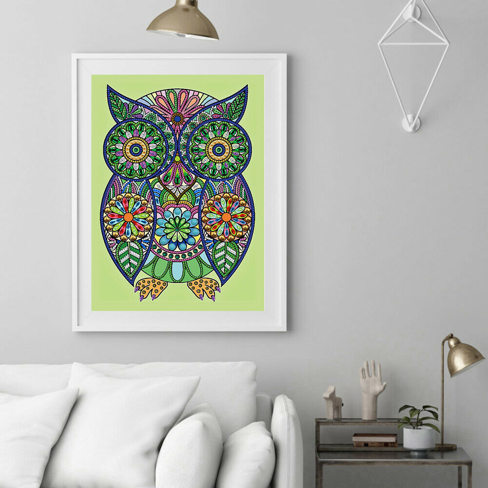 Rhinestone Flower Owl Bird Art 5D DIY Special Shaped Diamond Painting Kit @
