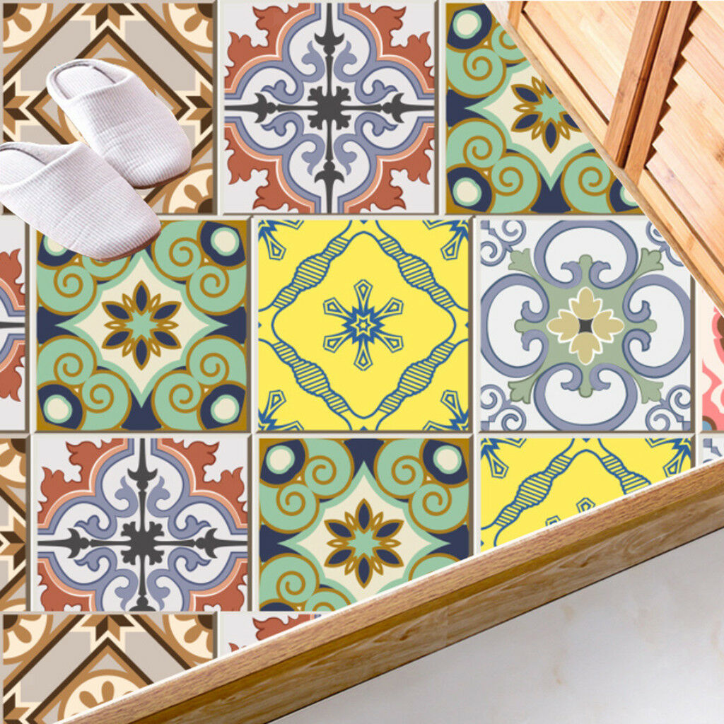 20pcs Bohemia Printing Tile Stickers for Home Kitchen Bath Decor B 10x10cm