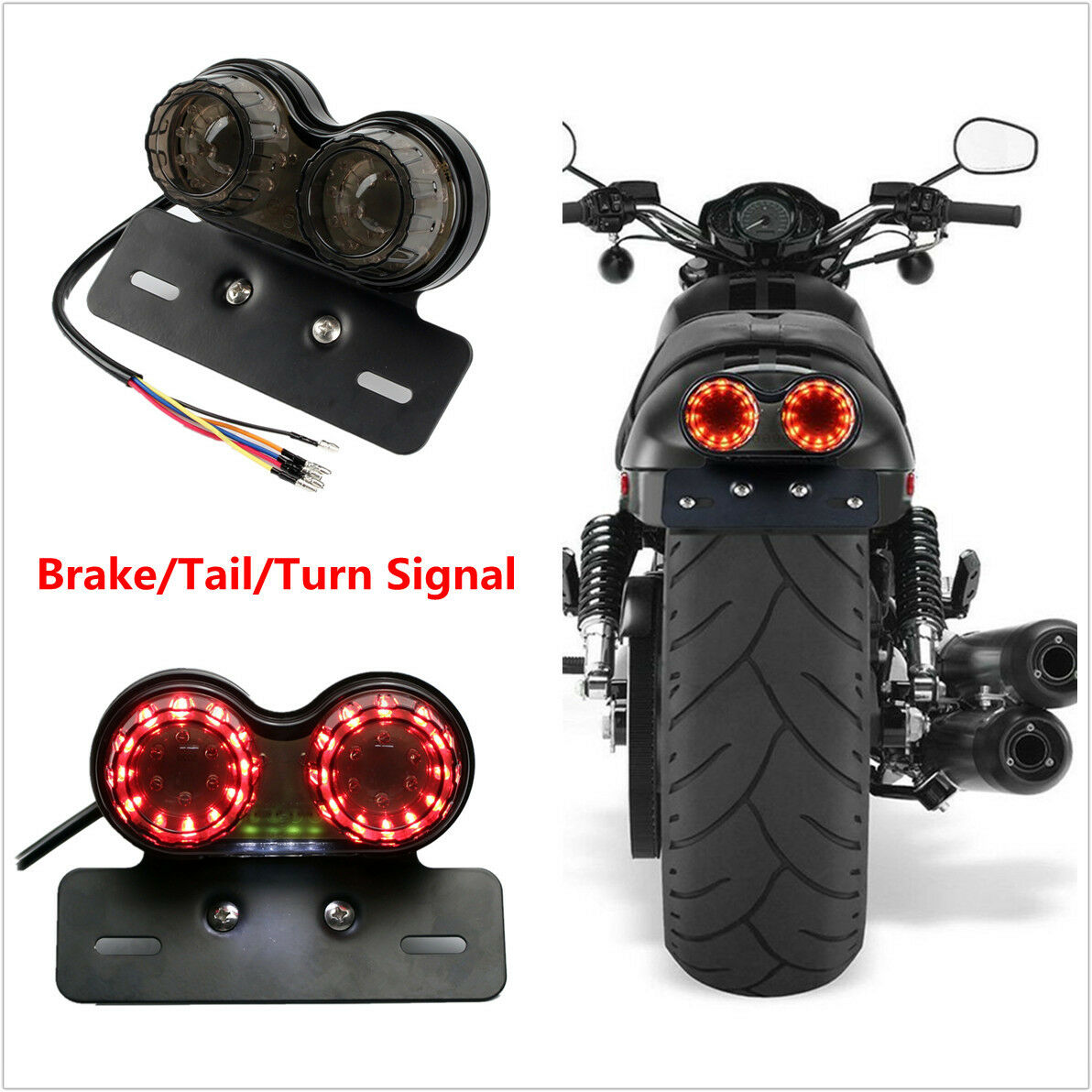 Motorcycle License Plate Smoke LED Brake Tail Turn Signal Light Bobber ATV Lamp