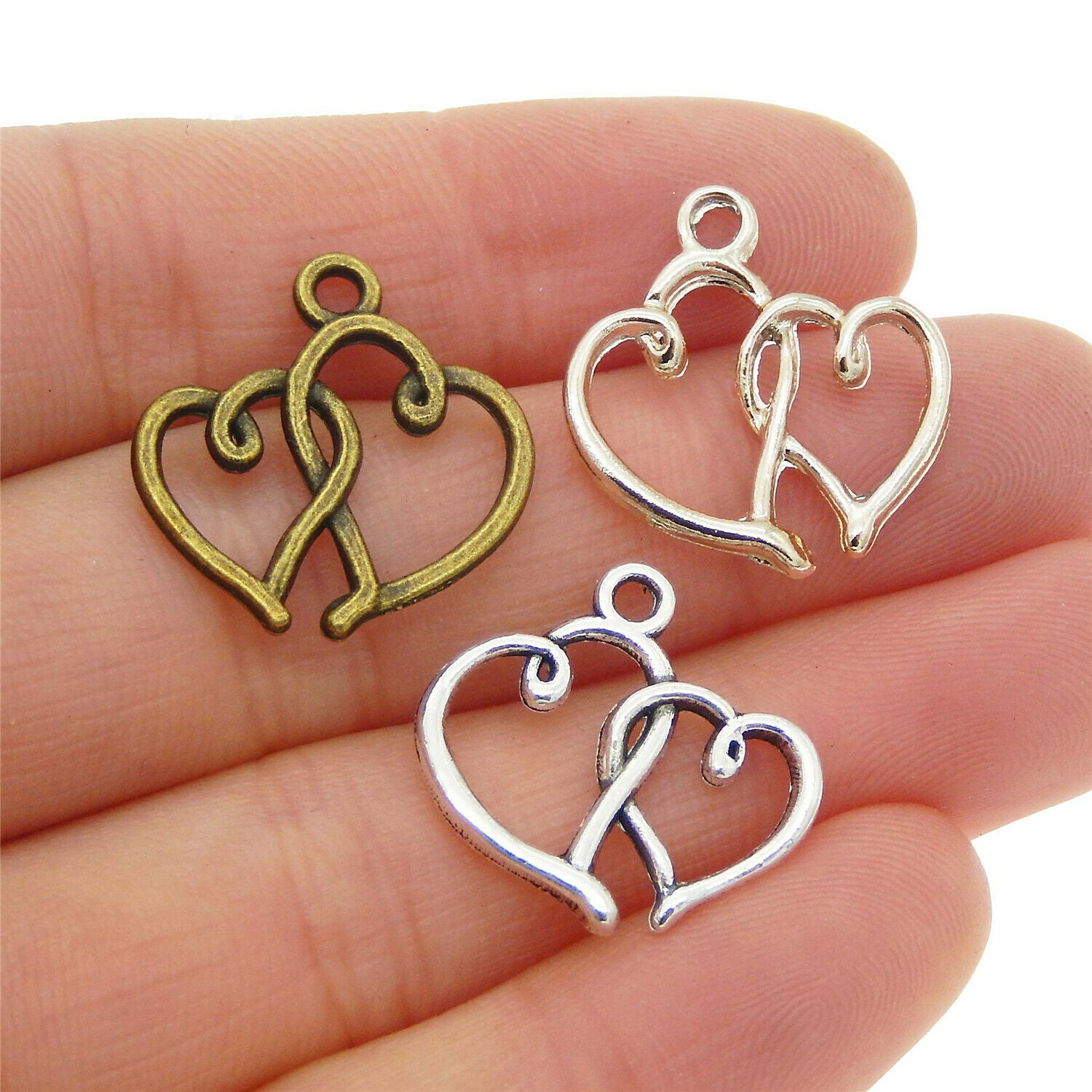 12 pcs Mix Lot Retro Heart By Heart Charm Pendant Making Crafts Alloy 20*20mm