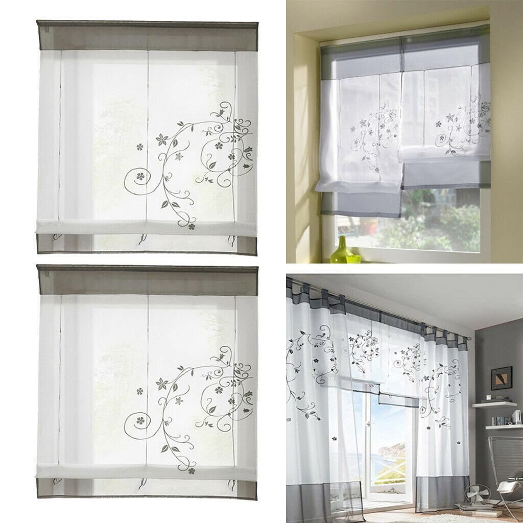 2x Roman Drape Draped Gauze Sheer Window Curtain # 1 Gray, 60x120cm