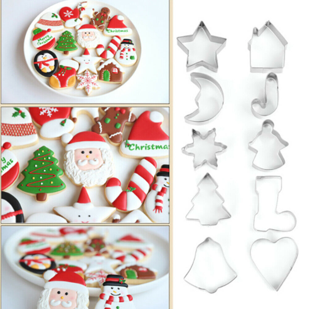 10Pcs Christmas Mould Cookie Cutter Stainless Steel Candy Biscuit Cooking Molds