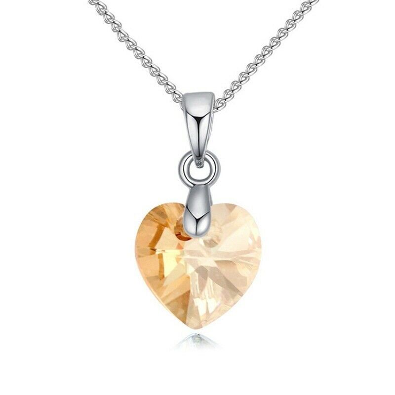 Fashion Women'S Yellow Zircon Heart Pendant Necklace Wedding Jewelry Gift