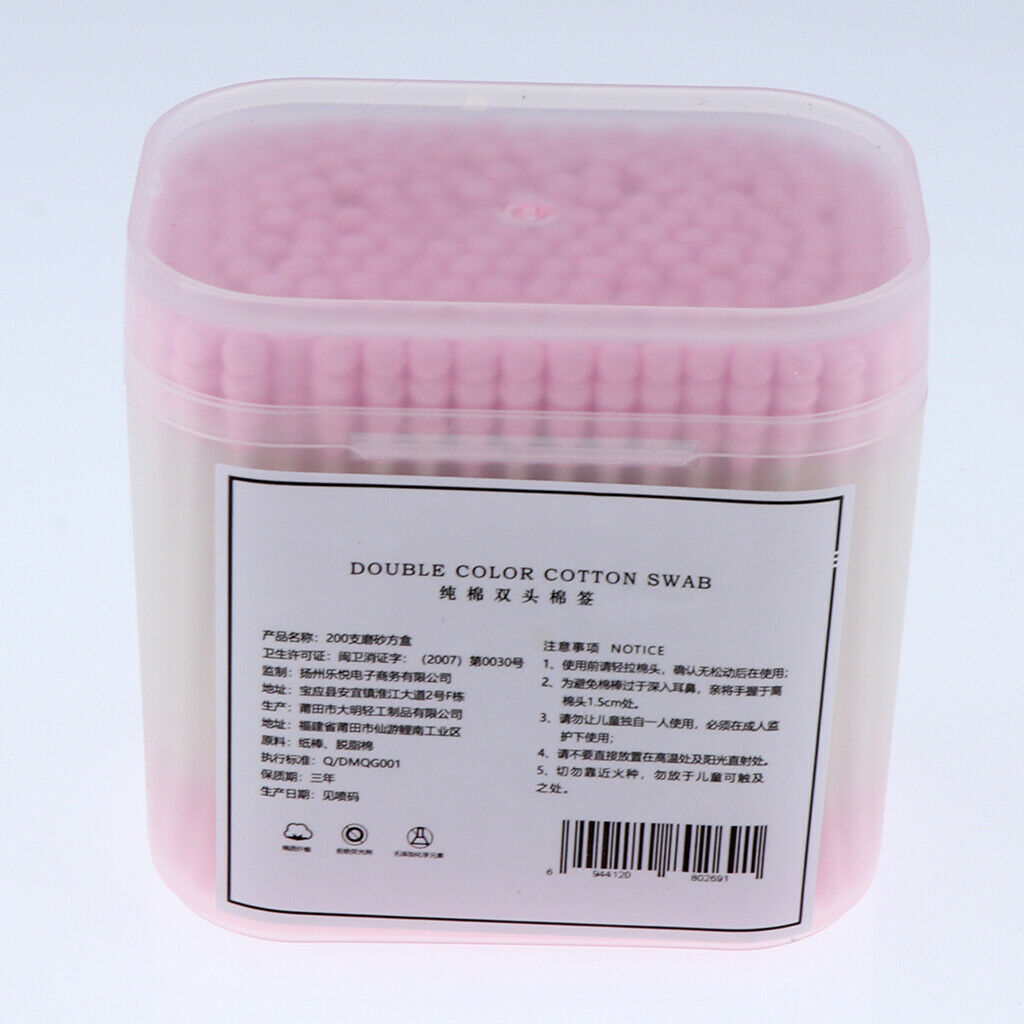 200x Dual Head Cotton Buds Swab Tip Sticks Wooden Makeup Applicator Pink