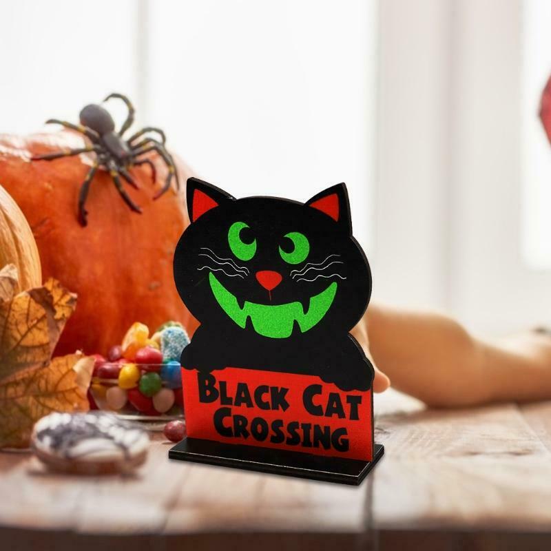 Balck Cat Crossing Halloween Wooden Desktop Ornaments Creative Decor for Home