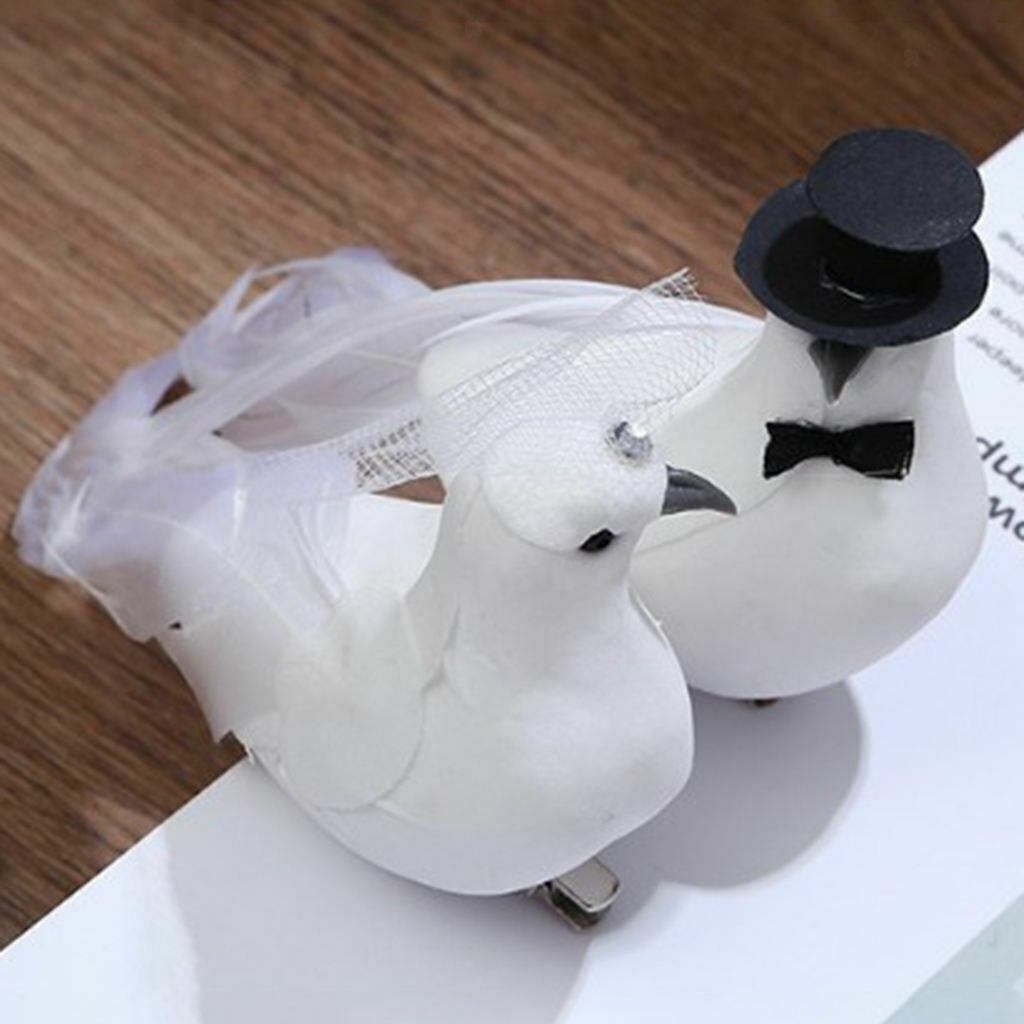 12Pcs Cute White Couple Dove Clip Modeling Decorative Wedding Ornaments