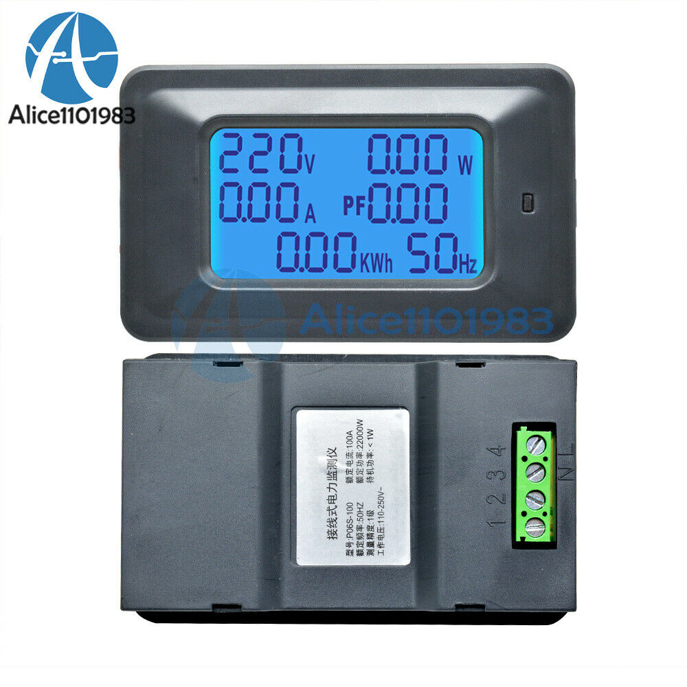 AC110-250V 100A 6 in1 LCD Power Meter Voltmeter Ammeter w/ Current Transformer