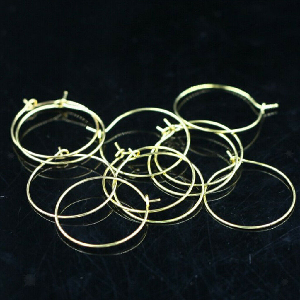 100pcs Round Bead Hoop Earrings Jewelry Making Supplies Golden 30x25mm