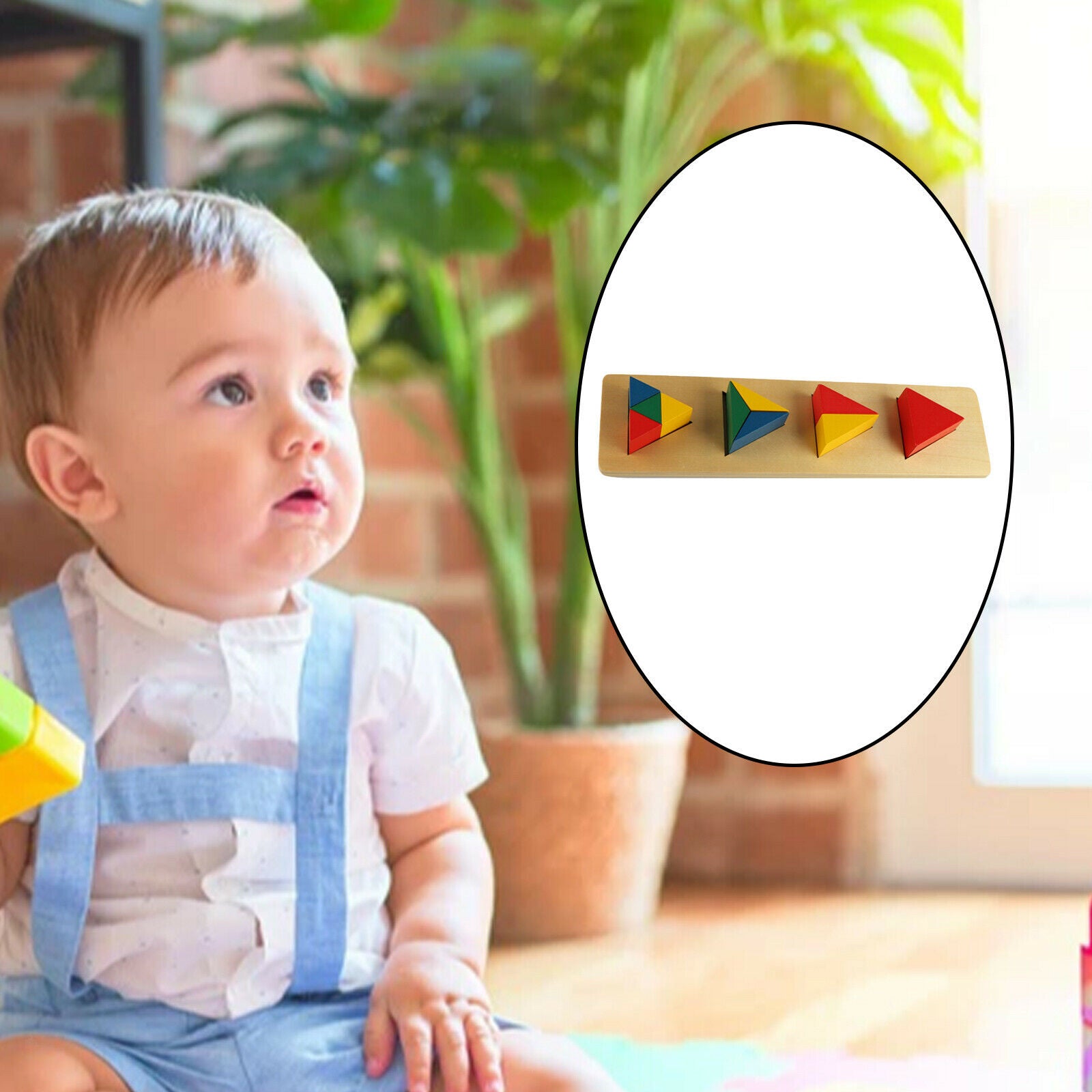 Wooden Geometry Triangle Shape Match Block Building Color Recognition Puzzle
