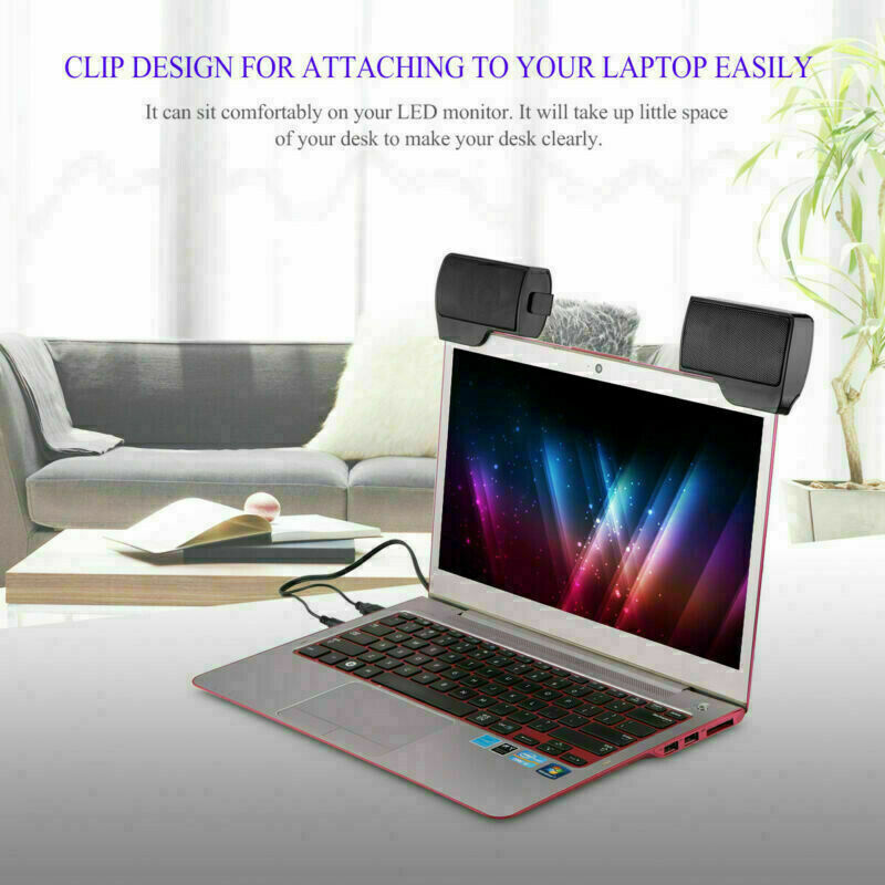 Mini USB Clip-On 2.0 Speakers Stereo For Laptop Notebook Computer PC Portable